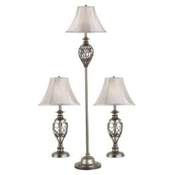 Cerise 27 in. Silver 2-Table and 1-Floor Lamp Set by Kenroy Home