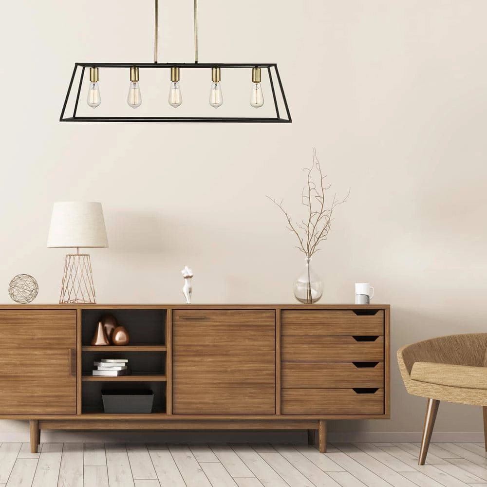 Agnes II 5-Light Matte Black and Light Gold Socket LED Pendant by OVE Decors 9 Agnes II 5-Light Matte Black and Light Gold Socket LED Pendant by OVE Decors - Image 7