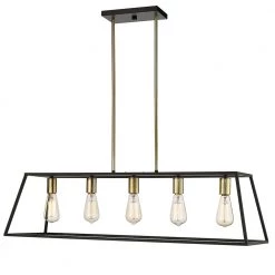 Agnes II 5-Light Matte Black and Light Gold Socket LED Pendant by OVE Decors