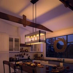 Pioneer 4 Light Matte Black Island Chandelier with Galvanized Tin Accents by Kenroy Home -Kenroy Home Sales matte black with galvanized tin accents kenroy home chandeliers 93424bl 31 1000