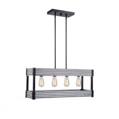Pioneer 4 Light Matte Black Island Chandelier with Galvanized Tin Accents by Kenroy Home