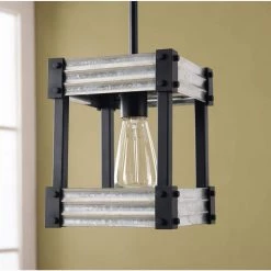Pioneer 1-Light Matte Black with Galvanized Tin Accents Mini Pendant by Kenroy Home -Kenroy Home Sales matte black with galvanized tin accents kenroy home pendant lights 93421bl 4f 1000