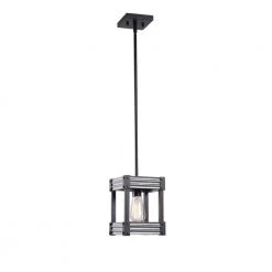 Pioneer 1-Light Matte Black with Galvanized Tin Accents Mini Pendant by Kenroy Home