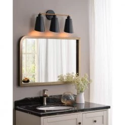 Alvar 3-Light Matte Black Vanity Light with Metal Shade by Kenroy Home -Kenroy Home Sales matte black with gold finish kenroy home vanity lighting 93678bl 31 1000