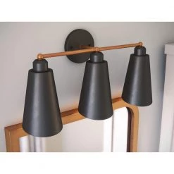 Alvar 3-Light Matte Black Vanity Light with Metal Shade by Kenroy Home -Kenroy Home Sales matte black with gold finish kenroy home vanity lighting 93678bl 44 1000