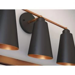 Alvar 3-Light Matte Black Vanity Light with Metal Shade by Kenroy Home -Kenroy Home Sales matte black with gold finish kenroy home vanity lighting 93678bl fa 1000