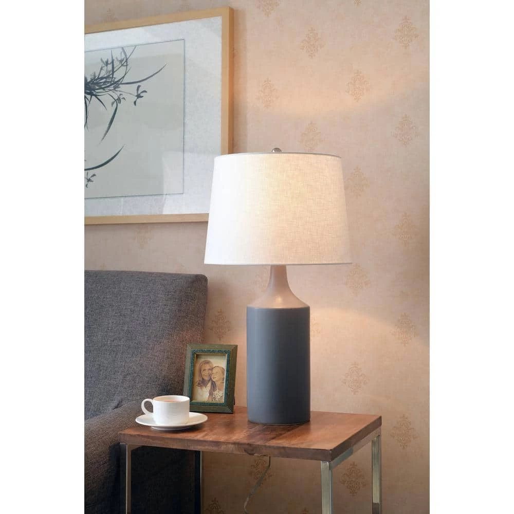 Crayon 25 in. Gray Table Lamp with White Linen Shade by Kenroy Home 7 Crayon 25 in. Gray Table Lamp with White Linen Shade by Kenroy Home - Image 5
