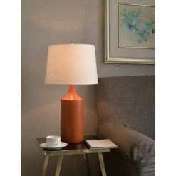 Crayon 25 in. Orange Table Lamp with White Linen Shade by Kenroy Home -Kenroy Home Sales matte orange ceramic finish kenroy home table lamps 33159orng 31 1000