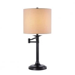 Landon 21 in. Oil Rubbed Bronze Table Lamp with Light Gold Drum Shade by Kenroy Home