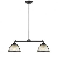 Exeter 2-Light Painted Black Billiard Pendant Light with Faceted Glass Shade by OVE Decors