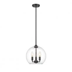 Lassie 3-Light Painted Black Globe Pendant Light with Glass Shade by OVE Decors