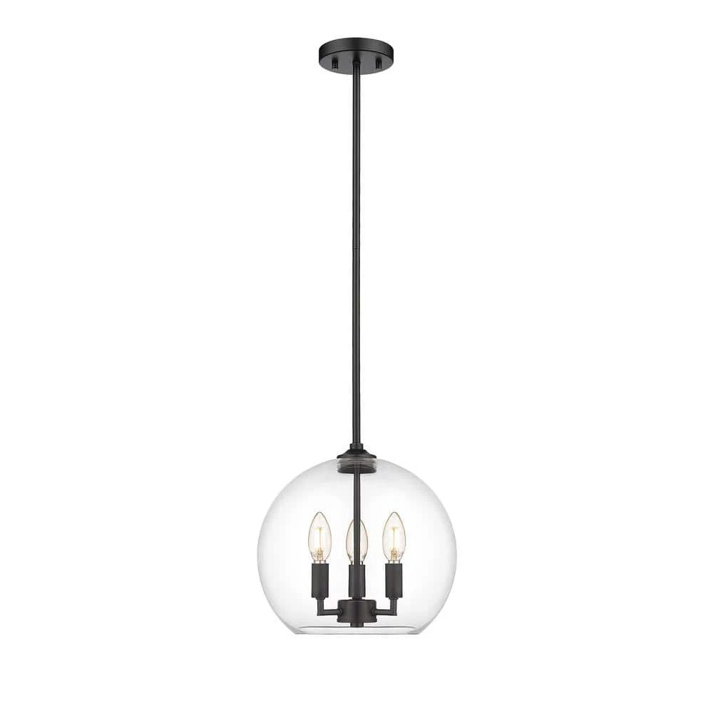 Lassie 3-Light Painted Black Globe Pendant Light with Glass Shade by OVE Decors 3 Lassie 3-Light Painted Black Globe Pendant Light with Glass Shade by OVE Decors