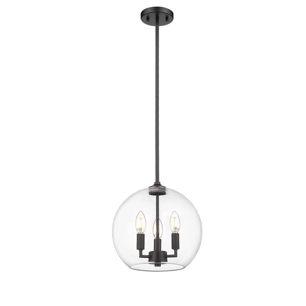 Lassie 3-Light Painted Black Globe Pendant Light with Glass Shade by OVE Decors 5 Lassie 3-Light Painted Black Globe Pendant Light with Glass Shade by OVE Decors - Image 3
