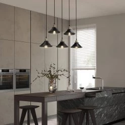 Shella 5-Light Painted Black and Brushed Gold Shaded Pendant Light with Iron Shades by OVE Decors -Kenroy Home Sales painted black ove decors chandeliers 15lpe shel33 pb 31 1000