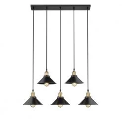 Shella 5-Light Painted Black and Brushed Gold Shaded Pendant Light with Iron Shades by OVE Decors