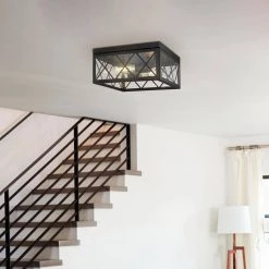 Gamma in 2-Light Black Flush Mount with Glass Shade by OVE Decors -Kenroy Home Sales painted black ove decors flush mount lights 15lfm gamm12 pb 31 1000