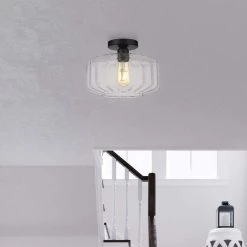 Preston 1-Light Black Semi-Flush Mount with Ringe Glass Shades by OVE Decors -Kenroy Home Sales painted black ove decors flush mount lights 15lsf pres11 pb 31 1000