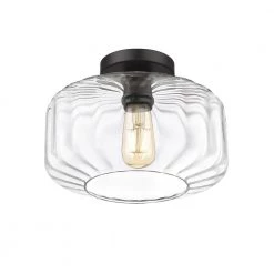 Preston 1-Light Black Semi-Flush Mount with Ringe Glass Shades by OVE Decors -Kenroy Home Sales painted black ove decors flush mount lights 15lsf pres11 pb 4f 1000