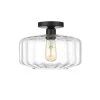 Preston 1-Light Black Semi-Flush Mount with Ringe Glass Shades by OVE Decors