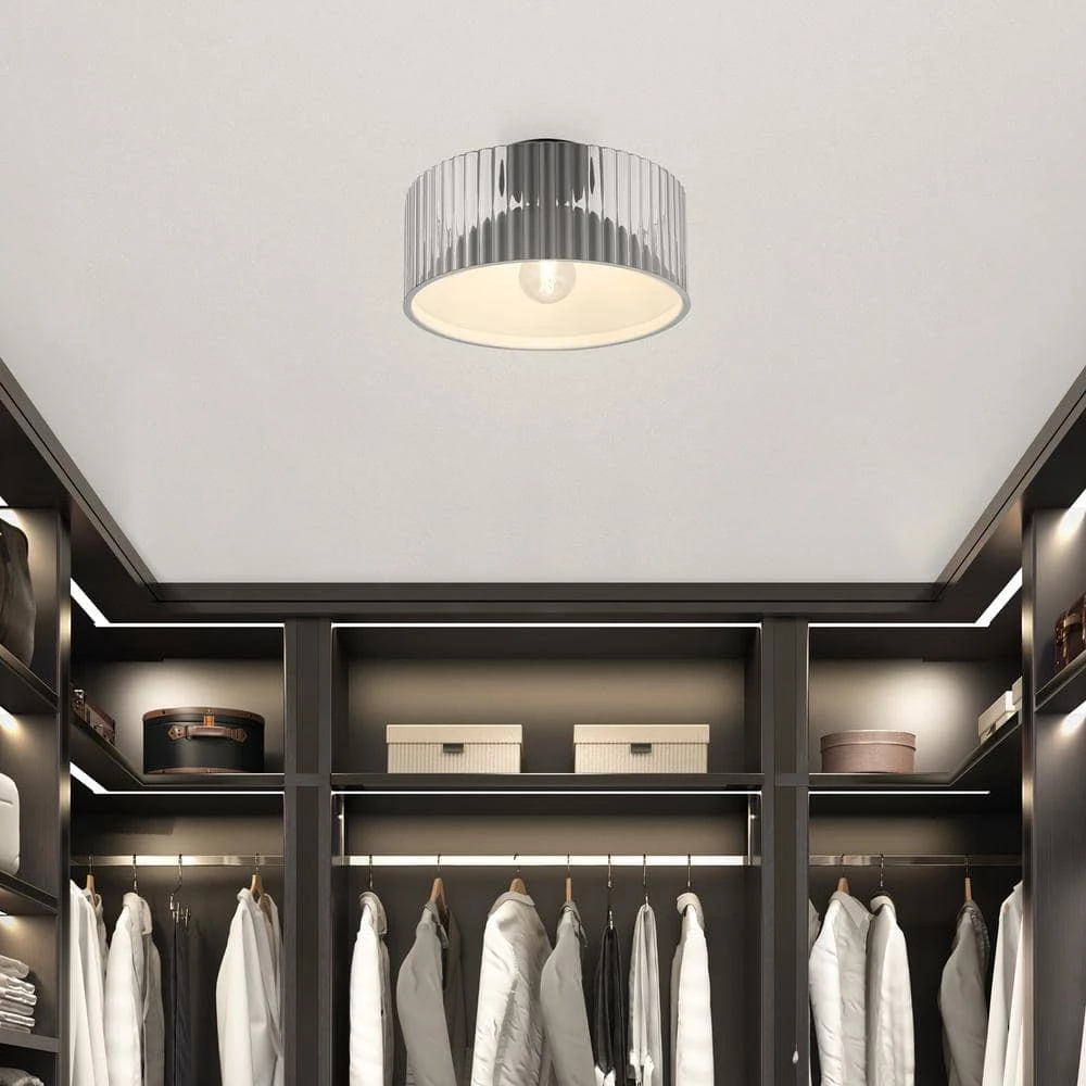 Riley 1-Light Black Semi-Flush Mount with Glass Shade by OVE Decors 9 Riley 1-Light Black Semi-Flush Mount with Glass Shade by OVE Decors - Image 7