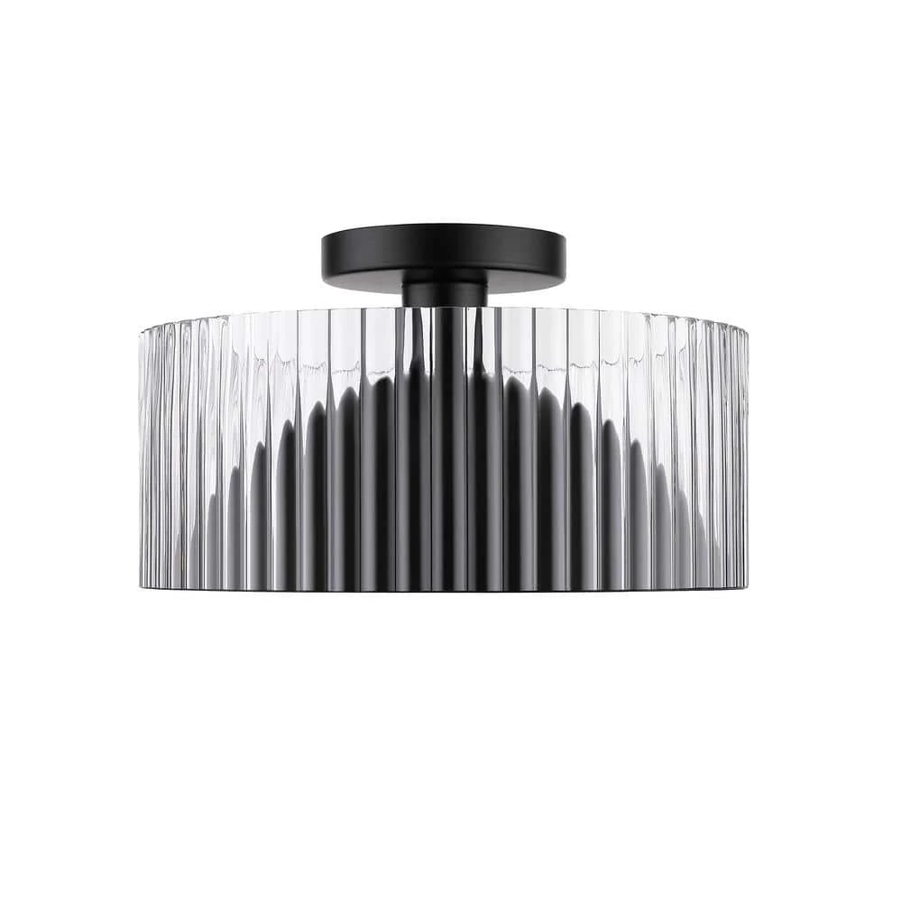 Riley 1-Light Black Semi-Flush Mount with Glass Shade by OVE Decors 3 Riley 1-Light Black Semi-Flush Mount with Glass Shade by OVE Decors