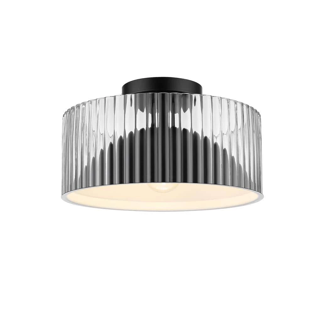 Riley 1-Light Black Semi-Flush Mount with Glass Shade by OVE Decors 4 Riley 1-Light Black Semi-Flush Mount with Glass Shade by OVE Decors - Image 2