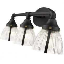 Exeter 24 in. W 3-Light Black Vanity Light with Reeded Glass Shade by OVE Decors -Kenroy Home Sales painted black ove decors vanity lighting 15lva exet24 pb 4f 1000