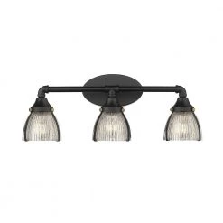 Exeter 24 in. W 3-Light Black Vanity Light with Reeded Glass Shade by OVE Decors