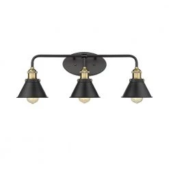 Shella 24.8 in. W 3-Light Black and Brushed Gold Vanity Light by OVE Decors