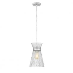 Lia 1-Light 8 in. Painted Satin Nickel Ceiling Pendant Light with Clear Crackled Glass and Ring by OVE Decors