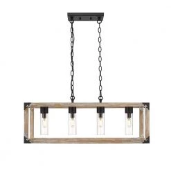 Winchester 4-Light Driftwood and Black Island Pendant Light by OVE Decors