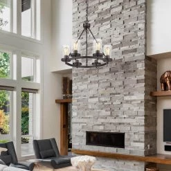 Southampton 6-Light Oil Rubbed Bronze Chandelier with Cracked Glass Shades by OVE Decors -Kenroy Home Sales painted orb ove decors chandeliers 15lch sout22 pb 31 1000