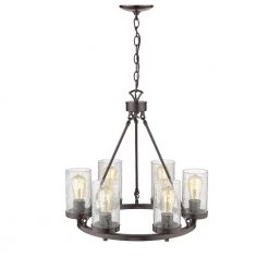 Southampton 6-Light Oil Rubbed Bronze Chandelier with Cracked Glass Shades by OVE Decors -Kenroy Home Sales painted orb ove decors chandeliers 15lch sout22 pb 4f 1000
