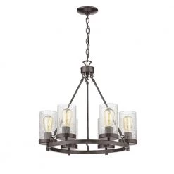 Southampton 6-Light Oil Rubbed Bronze Chandelier with Cracked Glass Shades by OVE Decors -Kenroy Home Sales painted orb ove decors chandeliers 15lch sout22 pb c3 1000