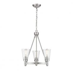 Sinatra III 3-Light Satin Nickel Chandelier with Clear Glass Shade by OVE Decors