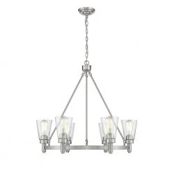 Sinatra II 6-Light Satin Nickel Chandelier with Clear Glass Shade by OVE Decors