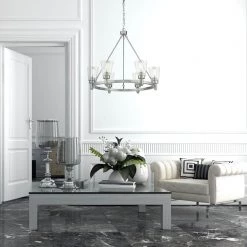 Sinatra II 6-Light Satin Nickel Chandelier with Clear Glass Shade by OVE Decors -Kenroy Home Sales satin nickel ove decors chandeliers 15lch sina30 sa 77 1000
