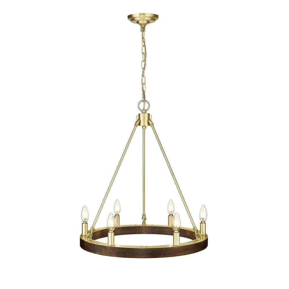 Kevan 6-Light Wood and Brass Chandelier by OVE Decors 9 Kevan 6-Light Wood and Brass Chandelier by OVE Decors - Image 7