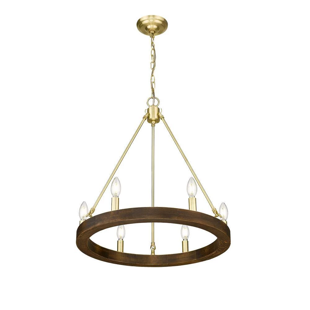 Kevan 6-Light Wood and Brass Chandelier by OVE Decors 10 Kevan 6-Light Wood and Brass Chandelier by OVE Decors - Image 8