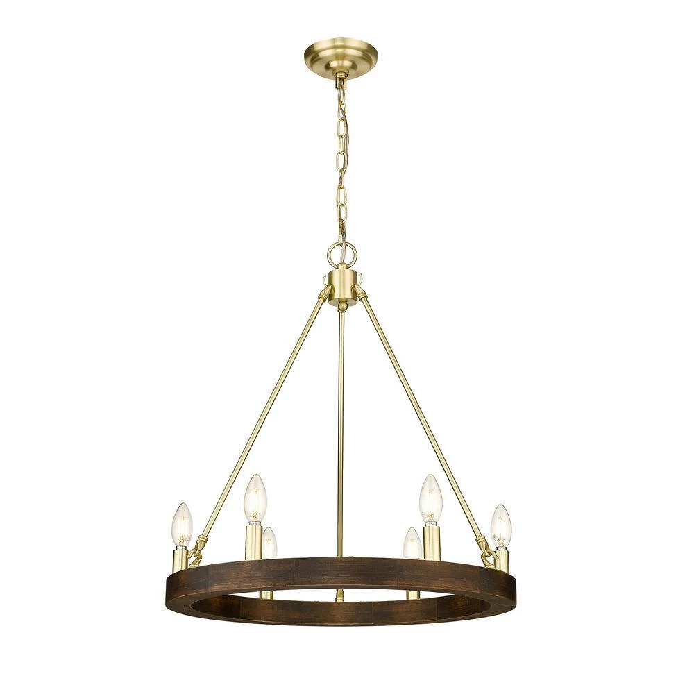 Kevan 6-Light Wood and Brass Chandelier by OVE Decors 8 Kevan 6-Light Wood and Brass Chandelier by OVE Decors - Image 6