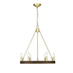 Kevan 6-Light Wood and Brass Chandelier by OVE Decors