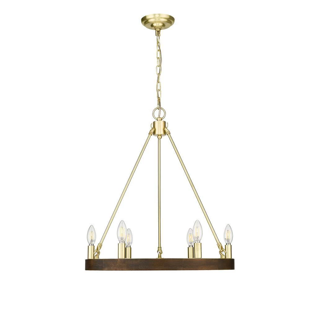Kevan 6-Light Wood and Brass Chandelier by OVE Decors 7 Kevan 6-Light Wood and Brass Chandelier by OVE Decors - Image 5