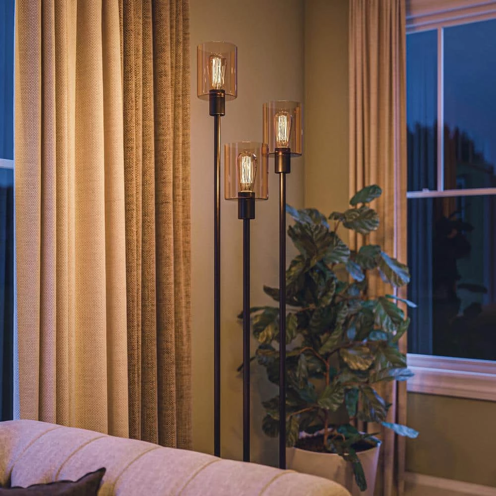 Thornton 73 in. Bronze Torchiere with Amber Glass Shade by Kenroy Home 10 Thornton 73 in. Bronze Torchiere with Amber Glass Shade by Kenroy Home - Image 8