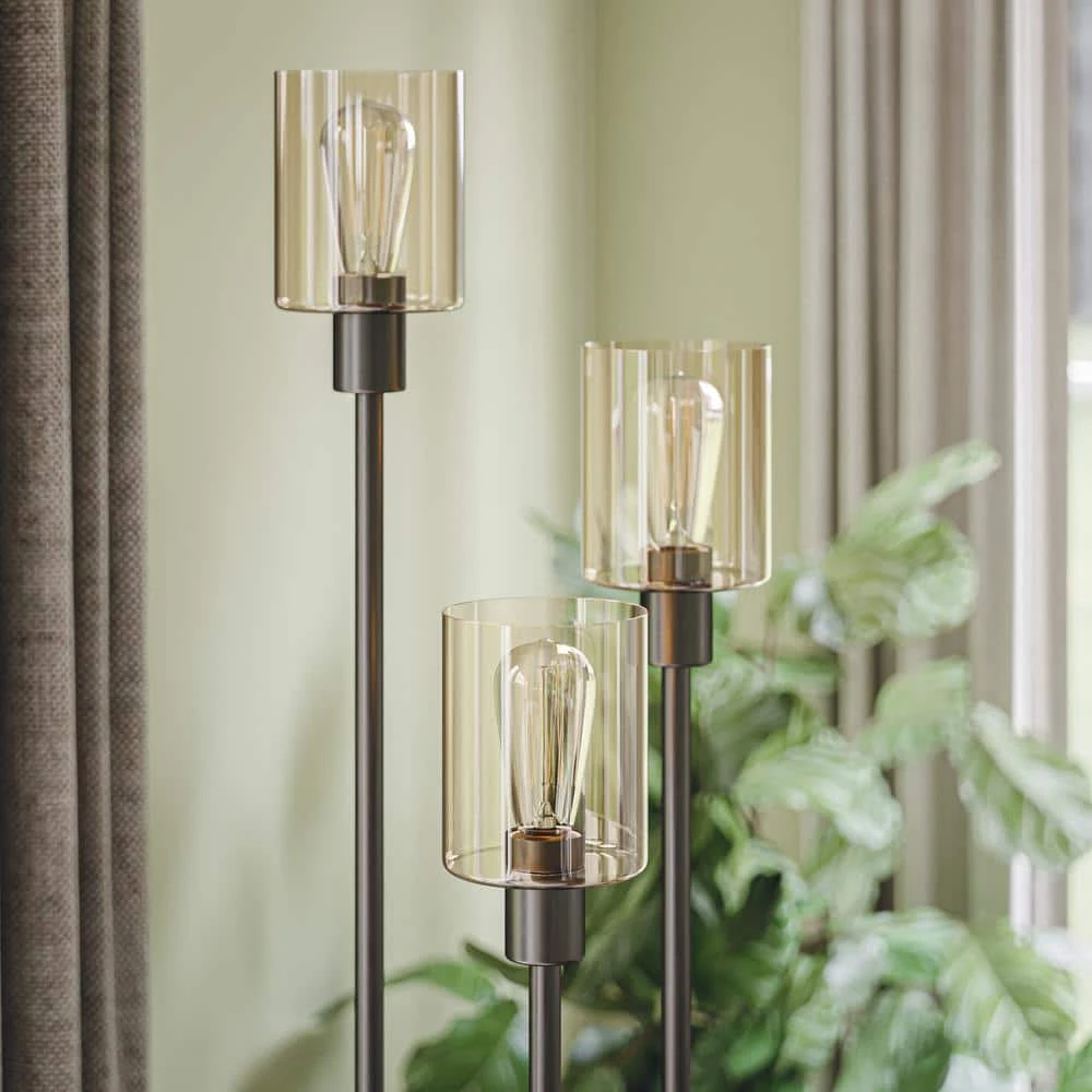 Thornton 73 in. Bronze Torchiere with Amber Glass Shade by Kenroy Home 7 Thornton 73 in. Bronze Torchiere with Amber Glass Shade by Kenroy Home - Image 5