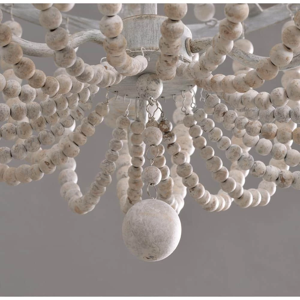 Dumas 3-Light Weathered White Wood Bead Chandelier by Kenroy Home 7 Dumas 3-Light Weathered White Wood Bead Chandelier by Kenroy Home - Image 5