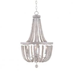 Dumas 3-Light Weathered White Wood Bead Chandelier by Kenroy Home