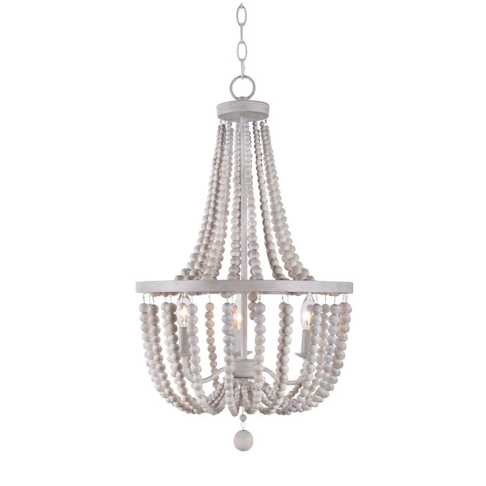 Dumas 3-Light Weathered White Wood Bead Chandelier by Kenroy Home 3 Dumas 3-Light Weathered White Wood Bead Chandelier by Kenroy Home