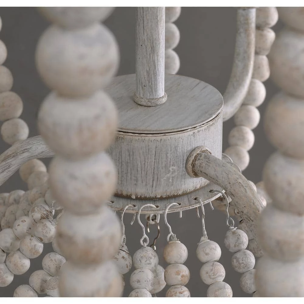 Dumas 3-Light Weathered White Wood Bead Chandelier by Kenroy Home 4 Dumas 3-Light Weathered White Wood Bead Chandelier by Kenroy Home - Image 2