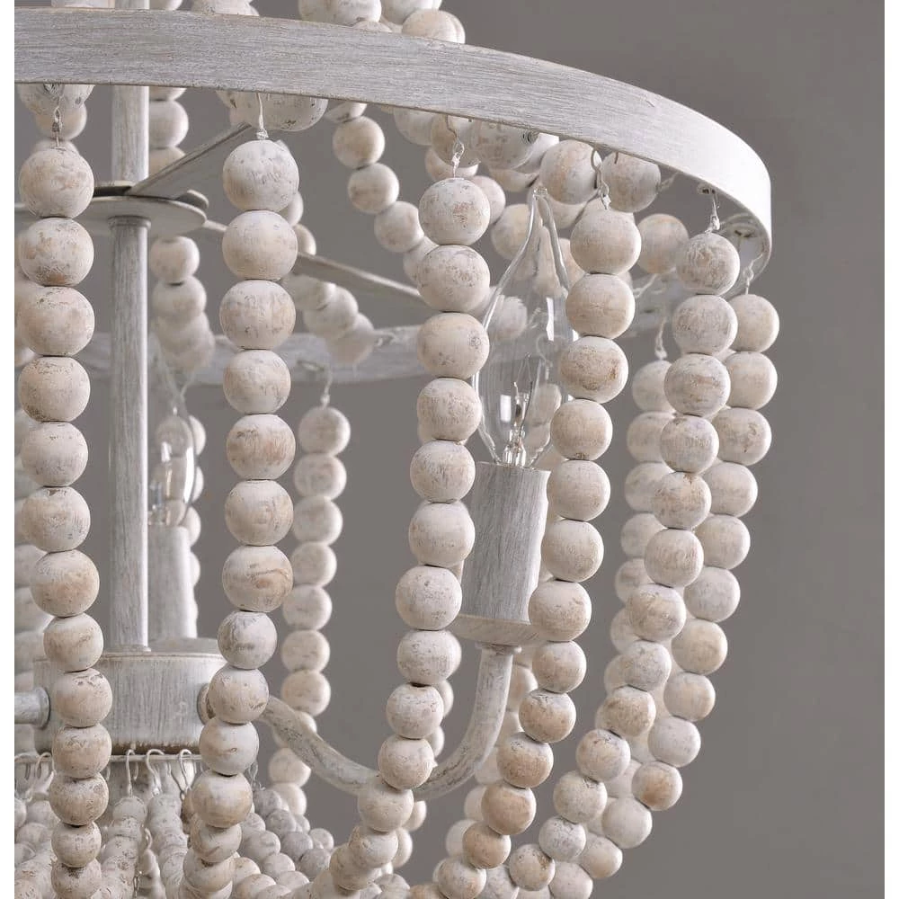 Dumas 3-Light Weathered White Wood Bead Chandelier by Kenroy Home 10 Dumas 3-Light Weathered White Wood Bead Chandelier by Kenroy Home - Image 8