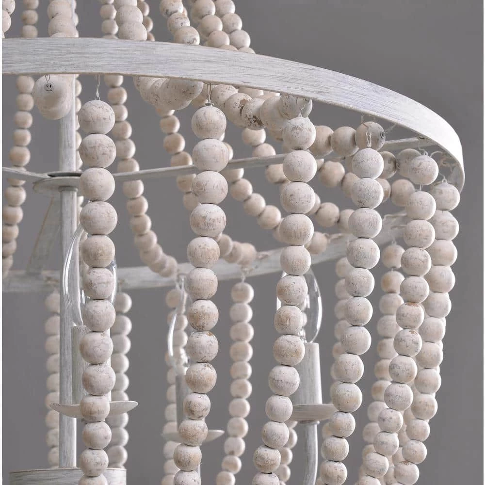 Dumas 5-Light Weathered White Wood Bead Chandelier by Kenroy Home 10 Dumas 5-Light Weathered White Wood Bead Chandelier by Kenroy Home - Image 9